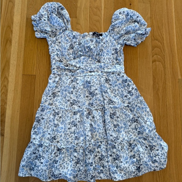 TRIXXI Women's Dress Blue White Floral Mini Puff Sleeve Cottagecore Size small - Picture 7 of 12